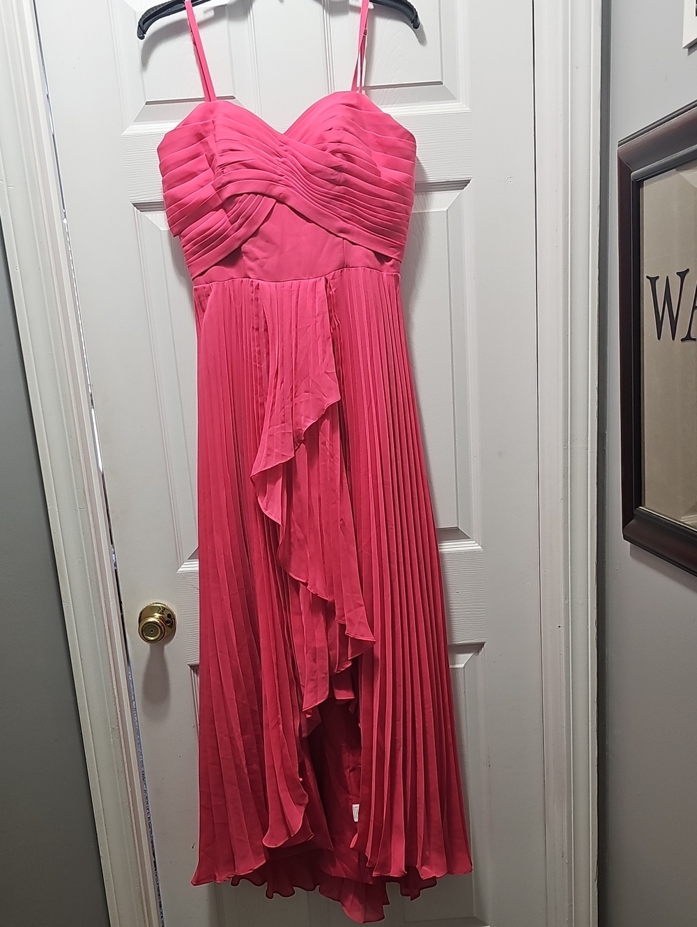 Flirty Pink Pleated High-Low Dress with Spaghetti Straps